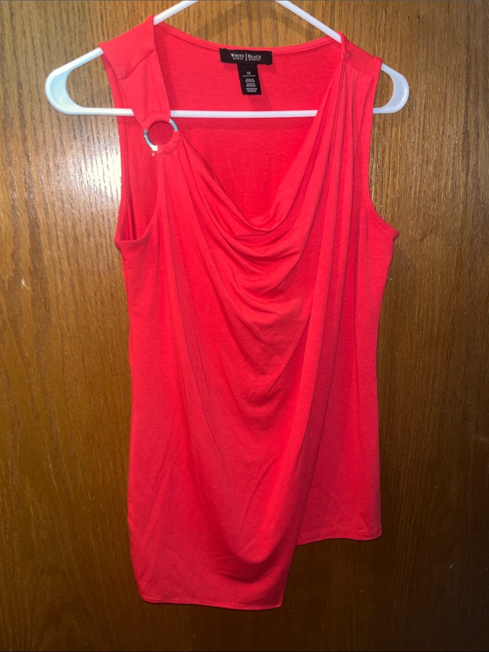 White House Black Market Red Drape Neck Tank with Ring Detail